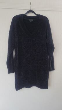 Express Chenille Sweater Dress Womens S Black V Neck Long Sleeve Cozy Knit
